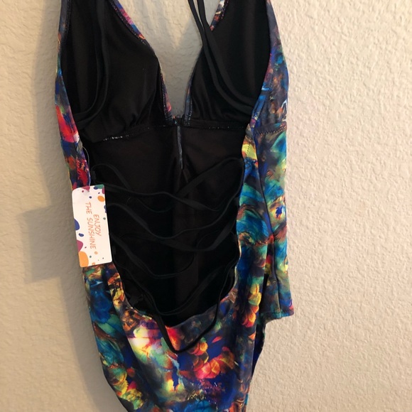 Enjoy the Sunshine One Piece Swimsuit size L Watercolor print NWT - Picture 3 of 6